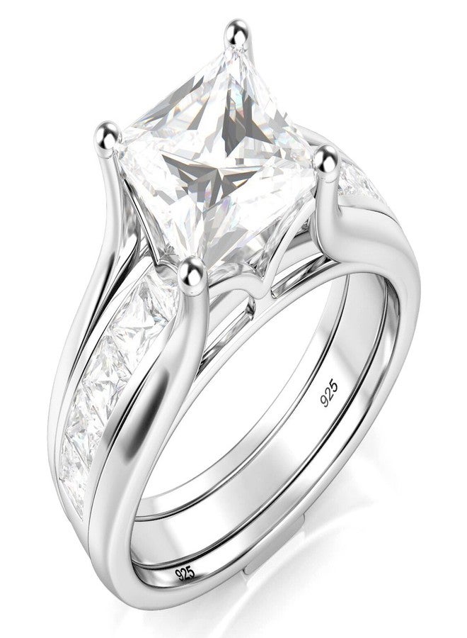 Metal Factory Sz 7 Sterling Silver 2Pcs 925 CZ Cubic Zirconia Engagement Wedding Band Ring Insert Set - Image 1